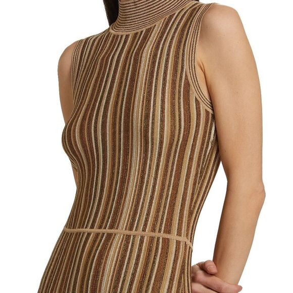 NWT Veronica Beard Anna Gold Bronze Brown and Cream Striped Knit Maxi Dress - Picture 4 of 5
